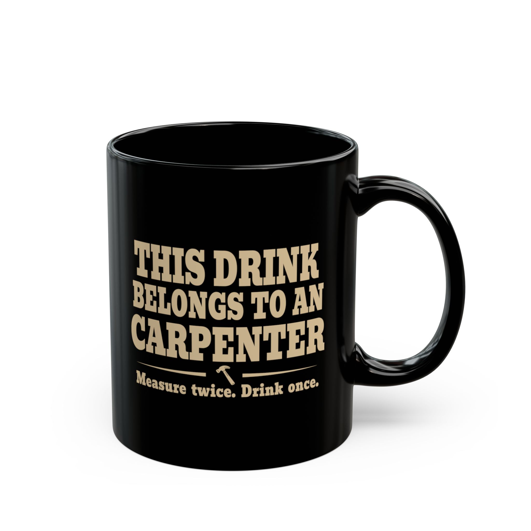 Black carpenter mug shown from the right side