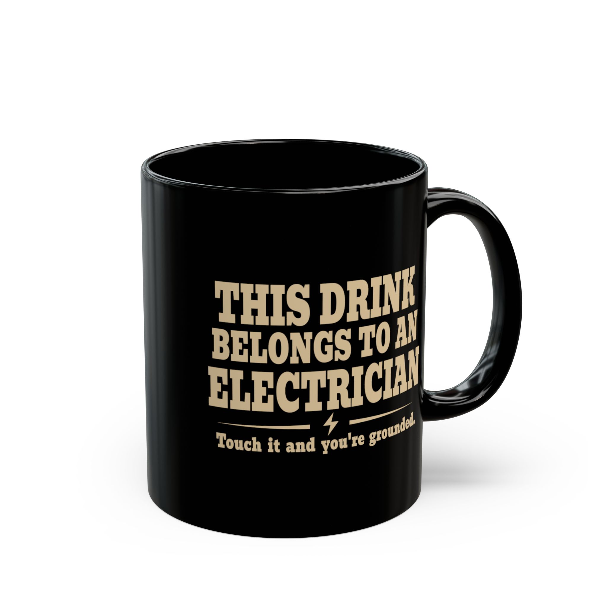 Black electrician mug shown at an angle