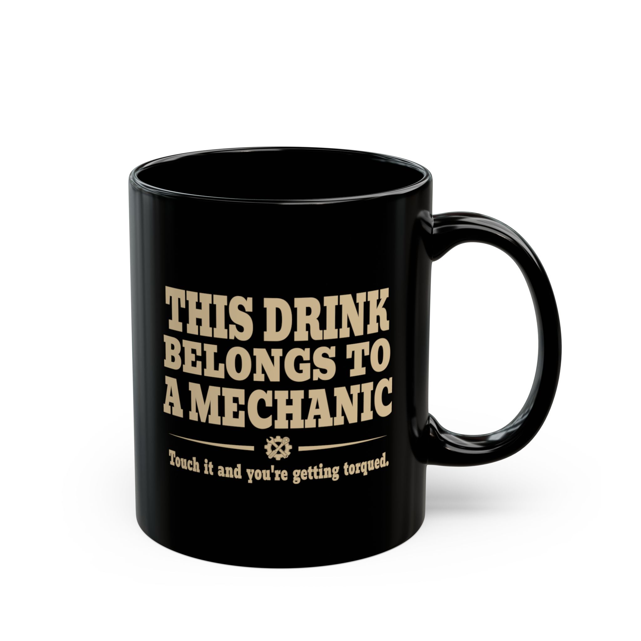 Black mechanic mug shown from the right side
