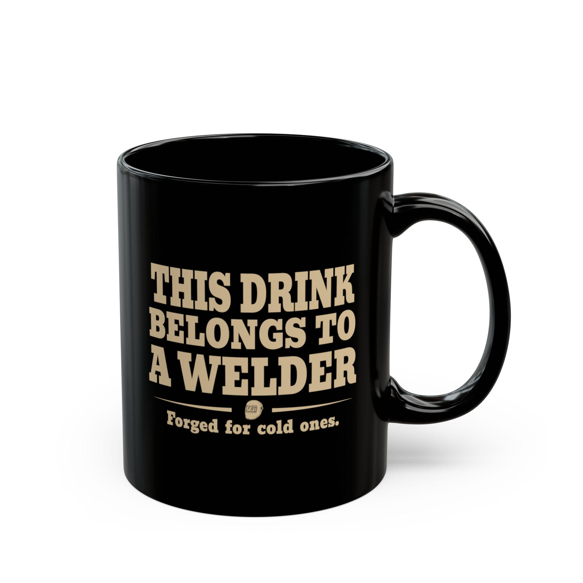 Black welder mug shown from the right side